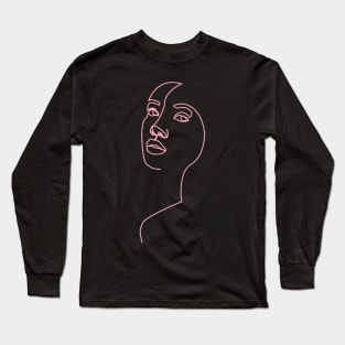 One Line Digital Art - Black pink Long Sleeve T-Shirt